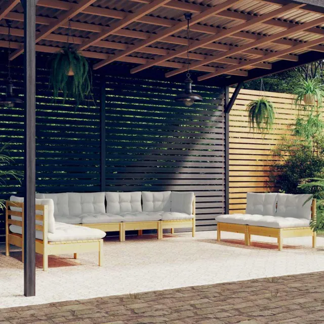 vidaXL 8-delige Loungeset met crèmekleurige kussens massief grenenhout, foto 2