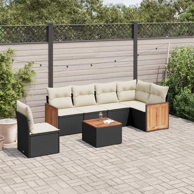 vidaXL 7-delige Loungeset met kussens poly rattan zwart, foto 2