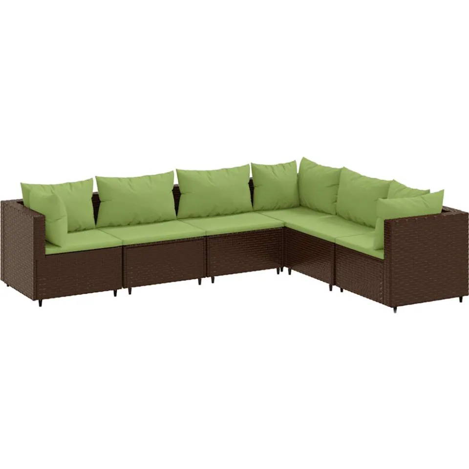 vidaXL 6-delige Loungeset met kussens poly rattan bruin, foto 3