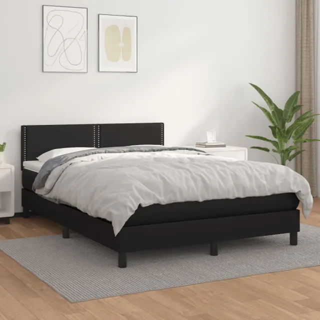 vidaXL Boxspring met matras kunstleer zwart 140x190 cm