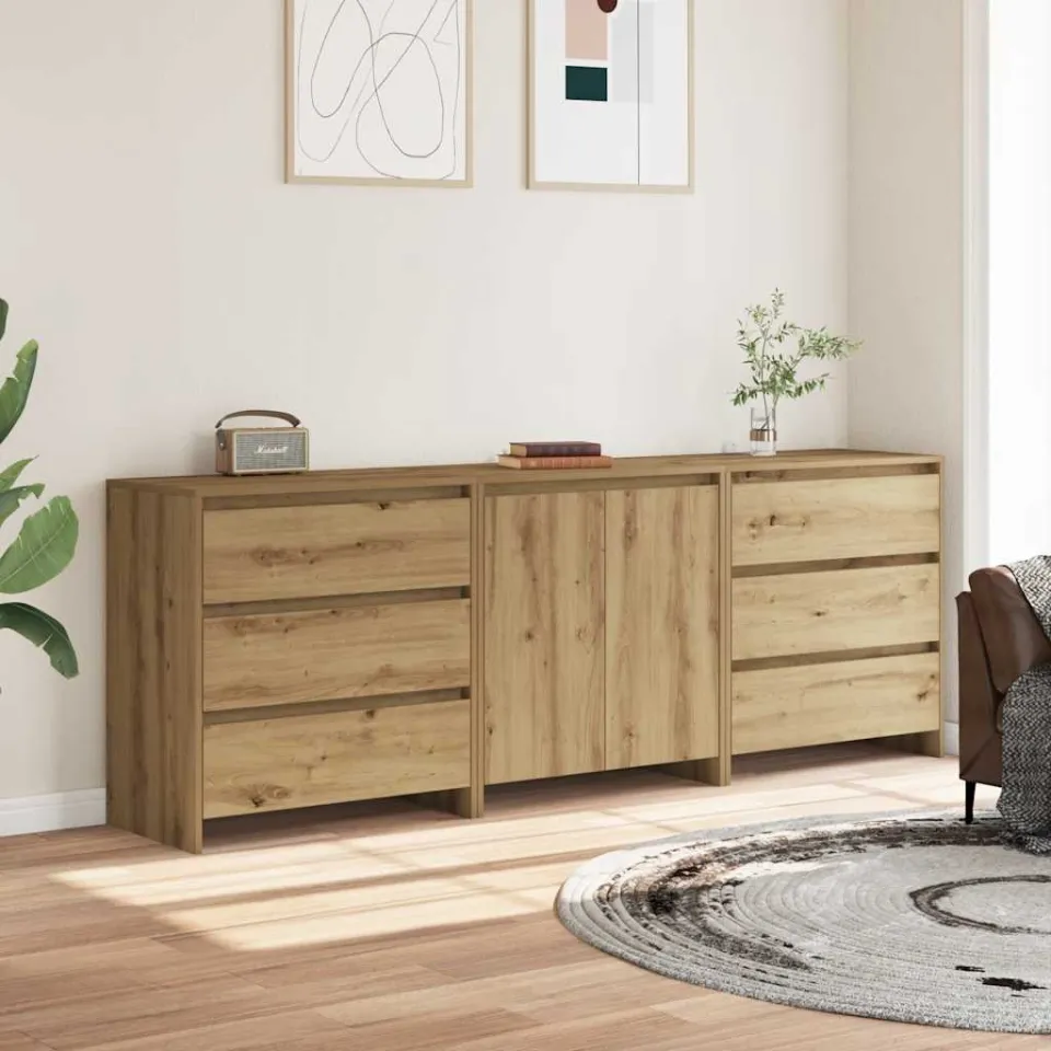 vidaXL 3-delige Dressoirs bewerkt hout artisanaal eikenkleur, foto 3