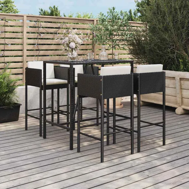 vidaXL 5-delige Tuinbarset met kussens poly rattan zwart, foto 2