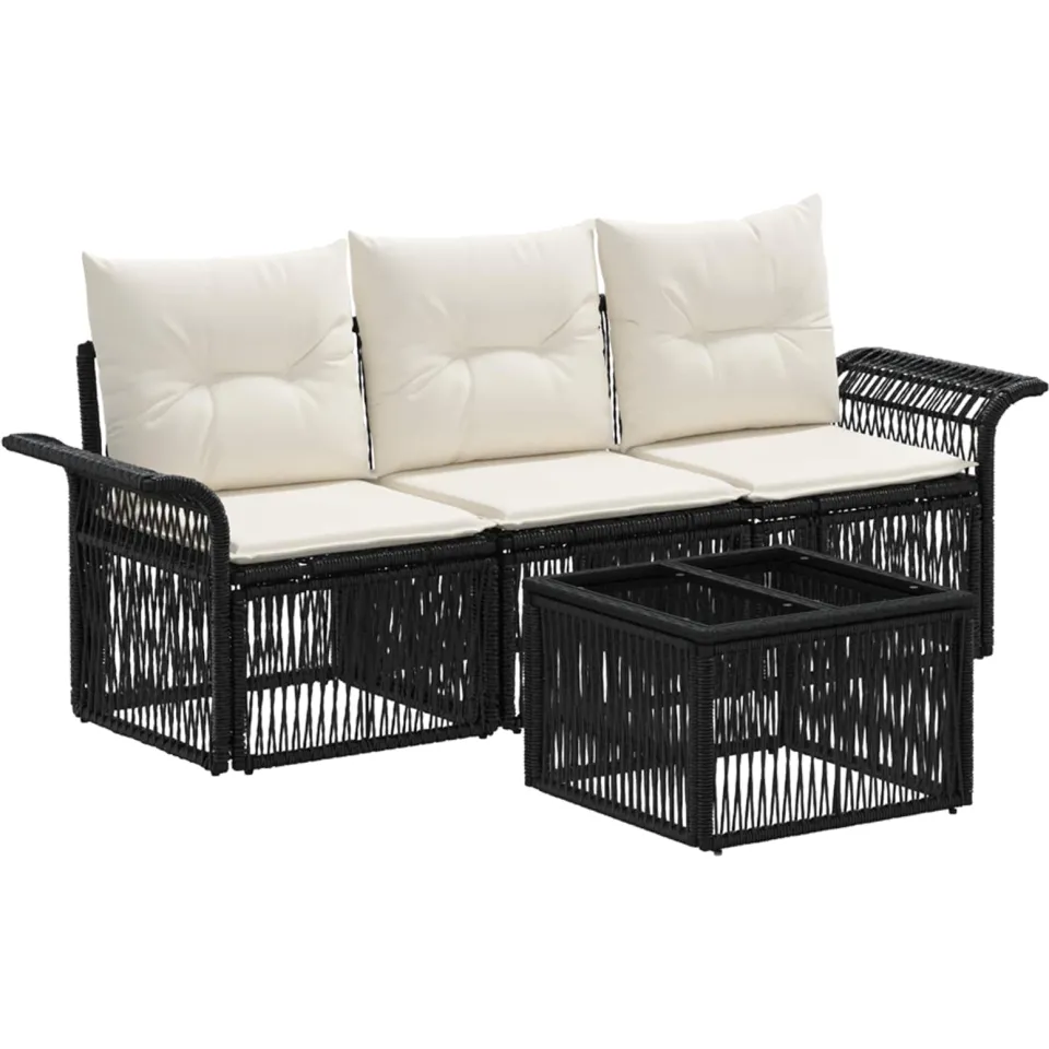 vidaXL Tuinbankenset 4 st Zwart poly rattan, foto 3