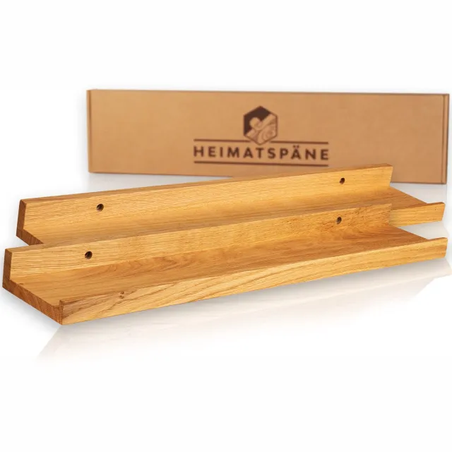 Heimatspäne set van 2 houten schilderijenplanken 60cm – echt eikenhout, zwevende planken inclusief schroefdeksels van echt hout – handgemaakte wandplank, houten plank van massief eikenhout multi