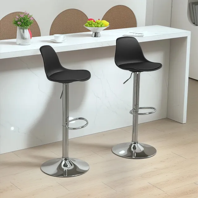 Pugsdrly set van 2 barkrukken, barkrukken, draaistoelen met rugleuning, in hoogte verstelbaar, belastbaar tot 120 kg, 42 x 38 x 82-104 cm, zwart
