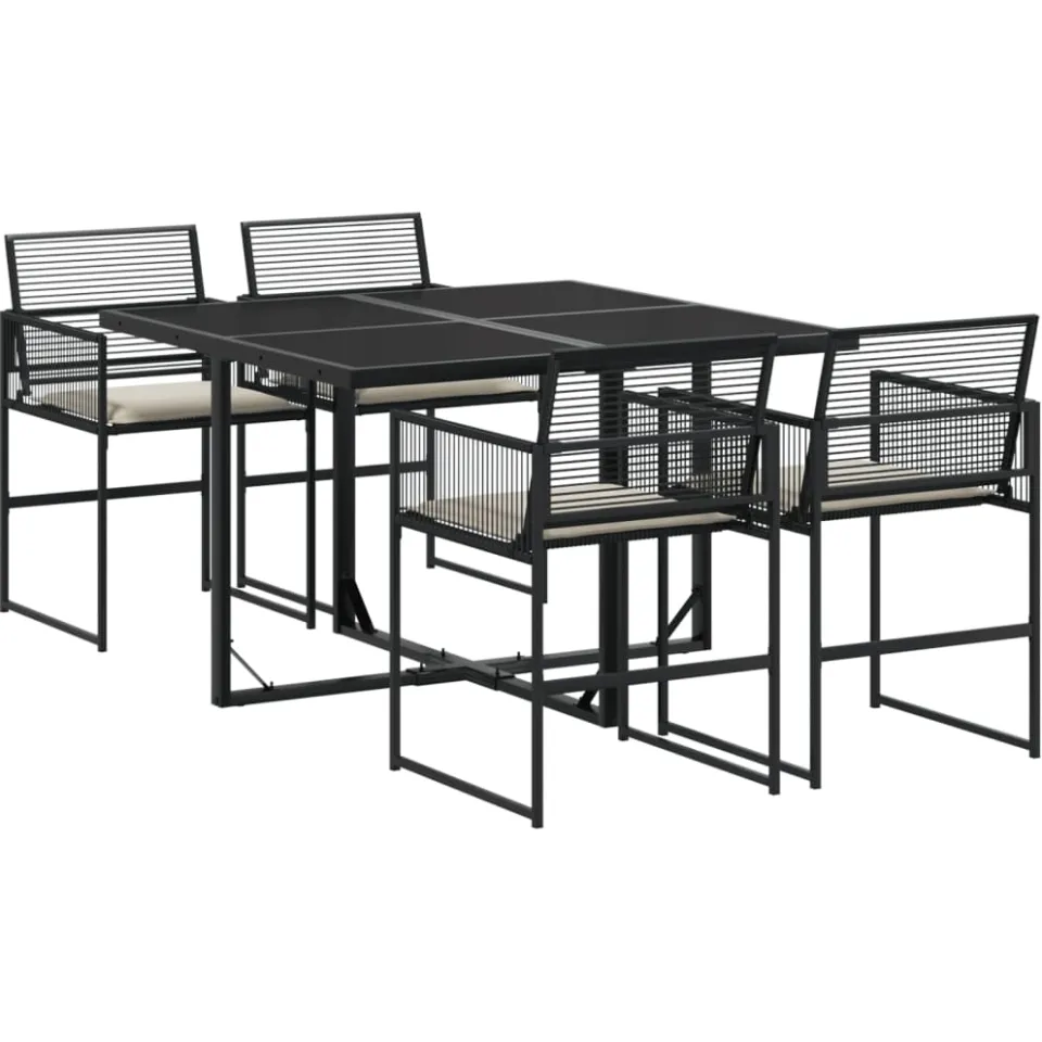 vidaXL 5-delige Tuinset met kussens poly rattan zwart, foto 4