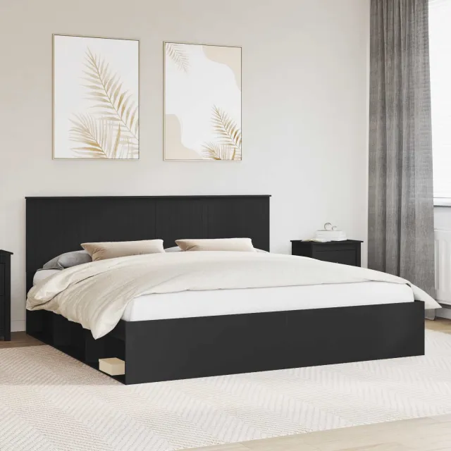 vidaXL Bedframe met hoofdeinde Zwart 200 x 200 cm Massief grenenhout