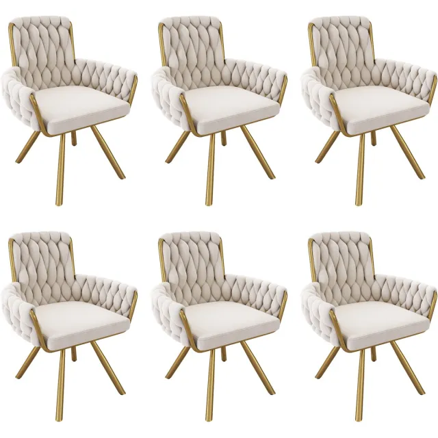 Merax Fluwelen eetkamerstoel - set van 6 - fauteuil - enkele luxe woon- en slaapkamer draaistoel - lounge draaistoel - beige