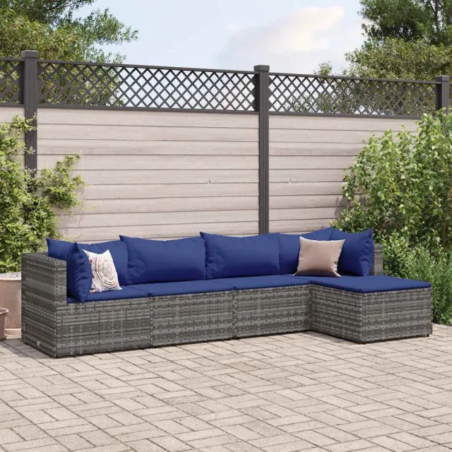 vidaXL 5-delige Loungeset met kussens poly rattan grijs, foto 2