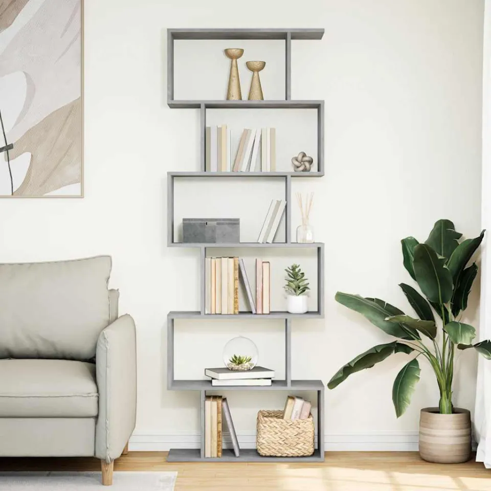 vidaXL Kamerscherm / boekenkast 6-laags 70x24x193 cm hout betongrijs grijs, foto 2