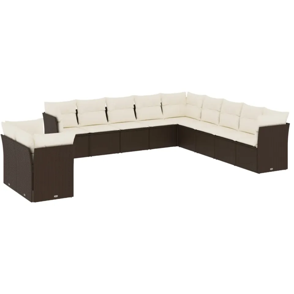 vidaXL 11-delige Loungeset met kussens poly rattan bruin, foto 3