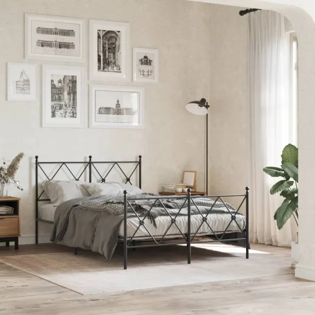 vidaXL Bedframe met hoofd- en voeteneinde metaal zwart 120x200 cm