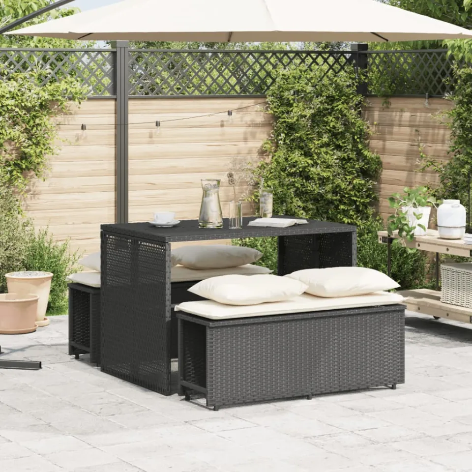 vidaXL 3-delige Tuinset met kussens poly rattan zwart, foto 3