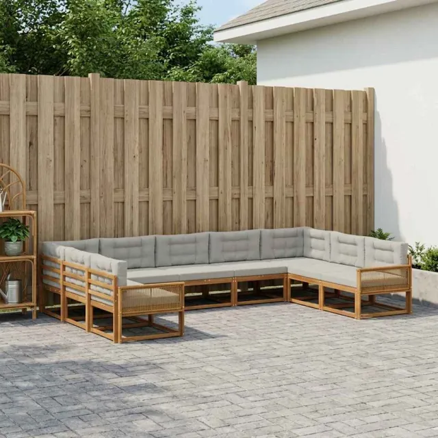 vidaXL Buiten bankenset 9 st 9-zits Naturel en lichtgrijs