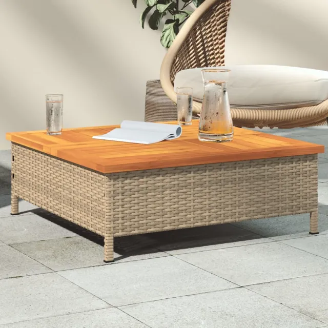 vidaXL Tuintafel 70x70x25 cm poly rattan en acaciahout beige, foto 2