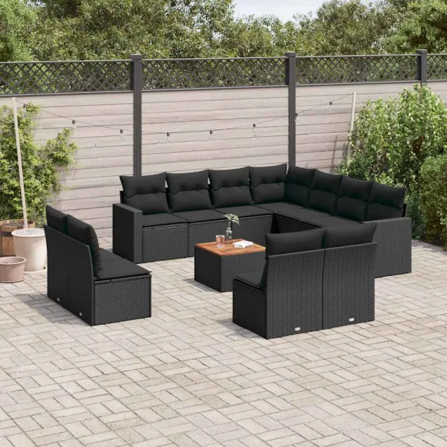 vidaXL 12-delige Loungeset met kussens poly rattan zwart, foto 2