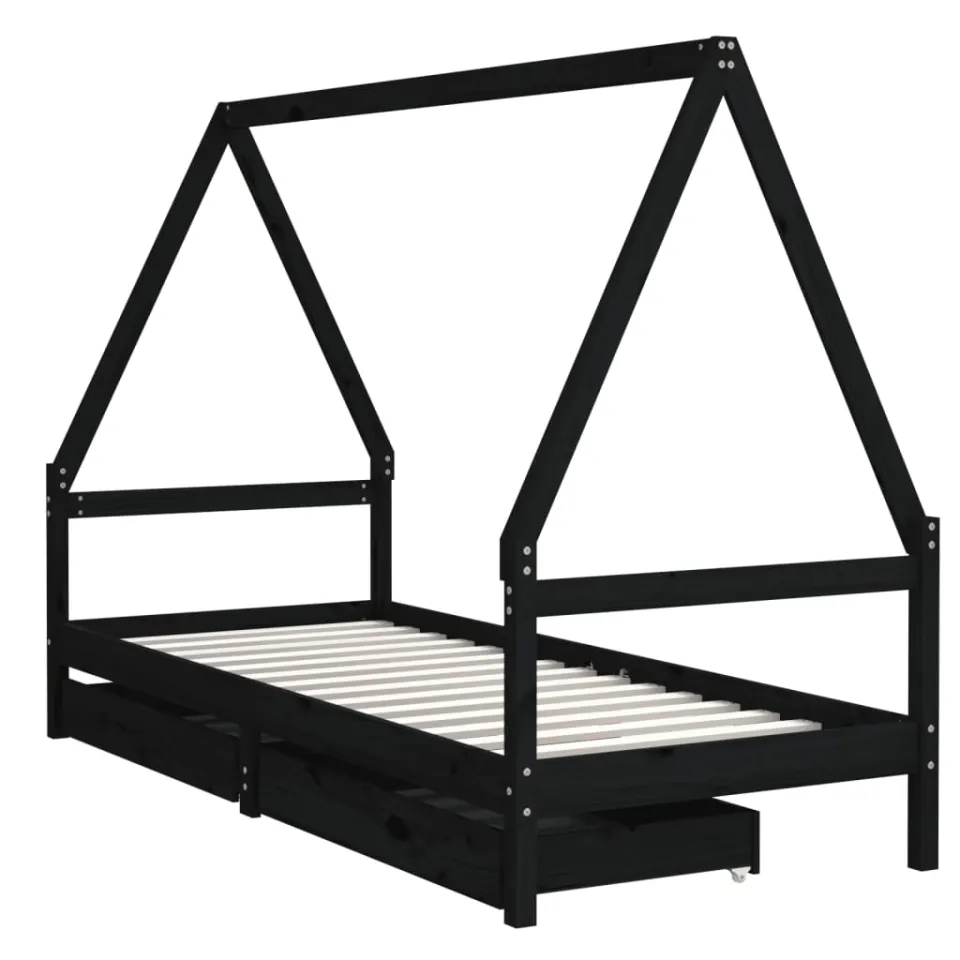 vidaXL Kinderbedframe met lades 90x200 cm massief grenenhout zwart