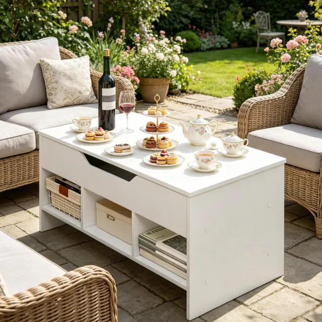 MODFU Salontafel - Opklapbaar - Lift-Top - Modern - Wit - Rechthoek