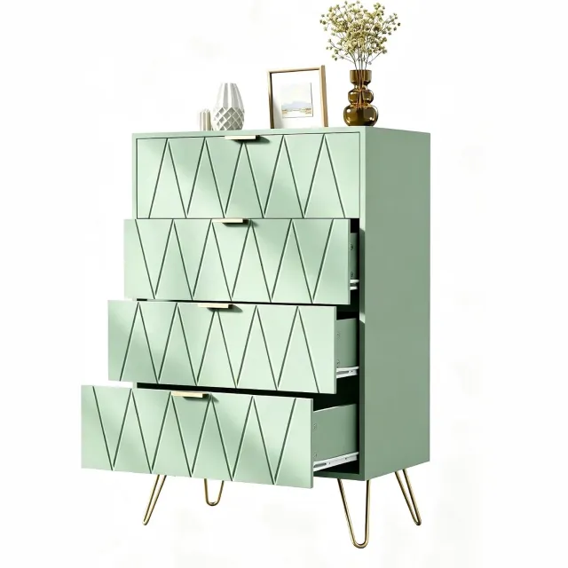 UEV Commode 4 Tiroirs, Meuble de Rangement, 60 x 34 x 91 cm, Groen Groente