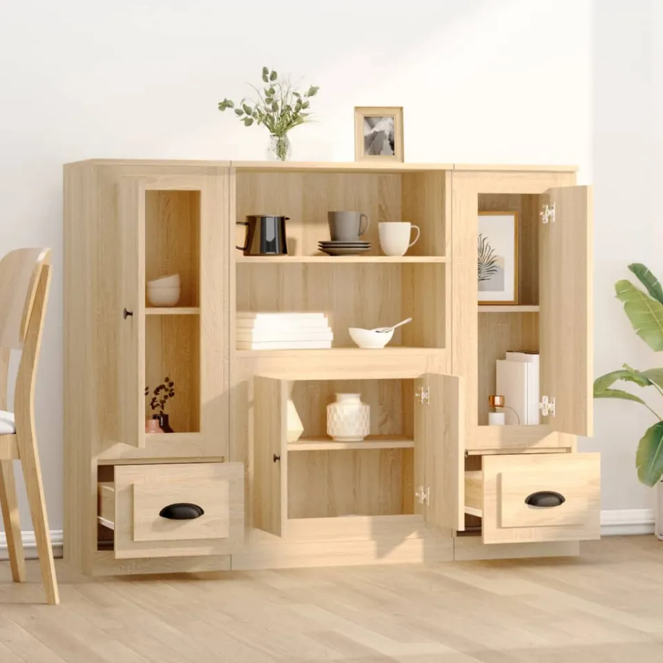 vidaXL Hoge kasten 3 st bewerkt hout sonoma eikenkleurig, foto 3