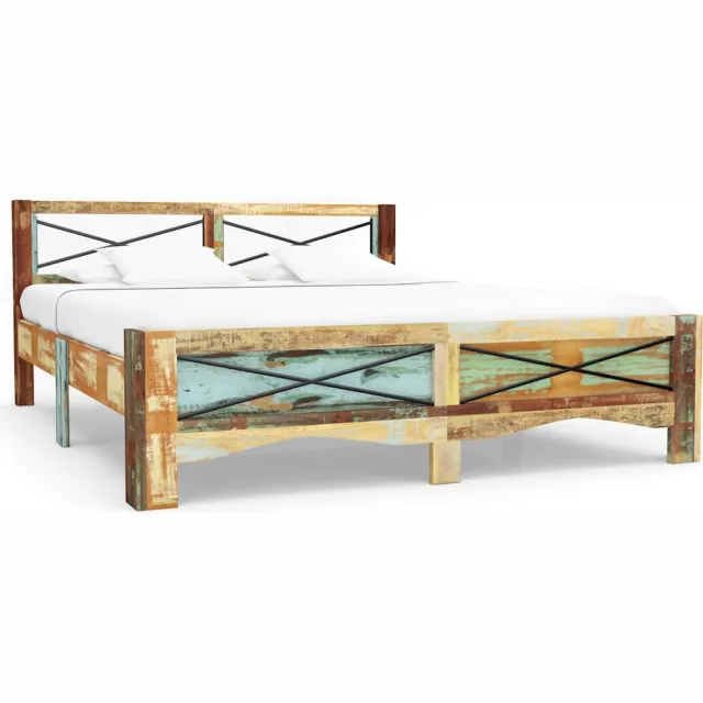 vidaXL Bedframe massief gerecycled hout 140x200 cm Meerkleurig