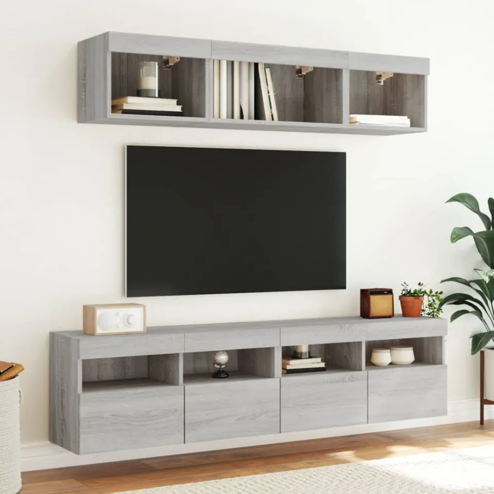 vidaXL 5-delige Tv-wandmeubelset met LED grijs sonoma eikenkleurig, foto 3