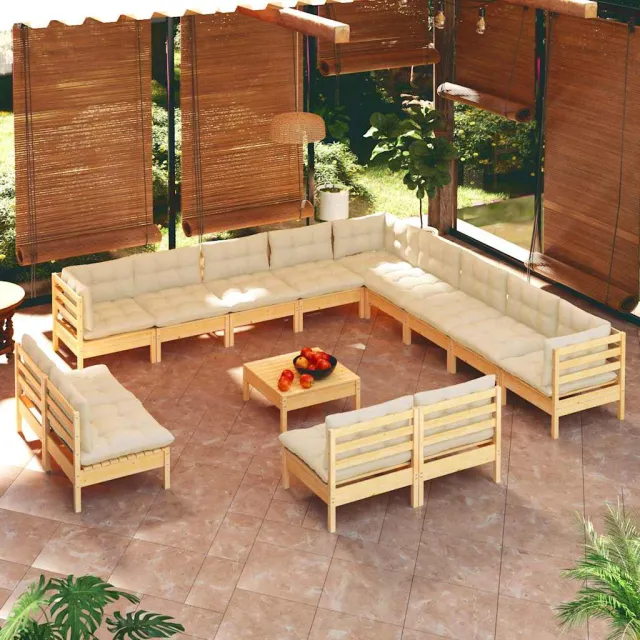 vidaXL 14-delige Loungeset met crèmekleurige kussens grenenhout, foto 2
