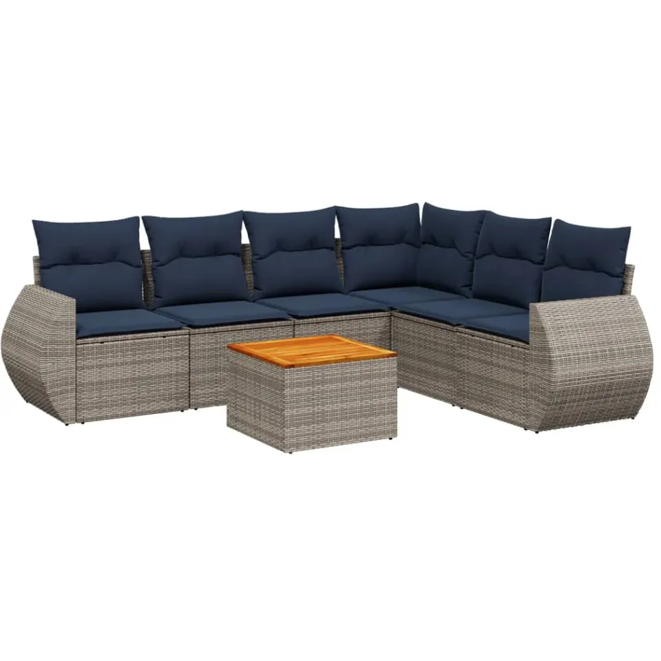 vidaXL 7-delige tuinbankset met kussens, grijs polyrotan, foto 3