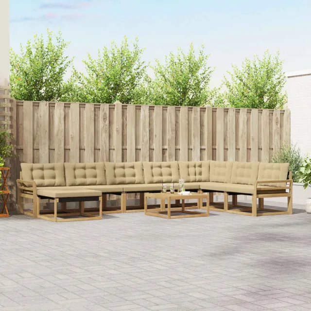 vidaXL Buiten bankenset 9 st Wit en Beige Massief Acaciahout