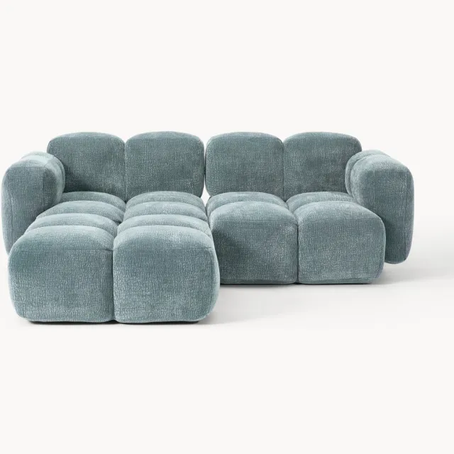 Westwing Collection Modulaire bank Tayla (3-zits) met poef (links/rechts) Blauw