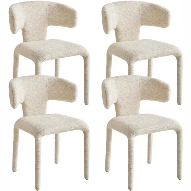 Vurnomi Eetkamerstoelen - Japandi stoelen - Linnen Bekleding – Set van 4 - Metalen Frame – Ergonomisch – Zithoogte 47,5 cm – Max. 150 kg Beige