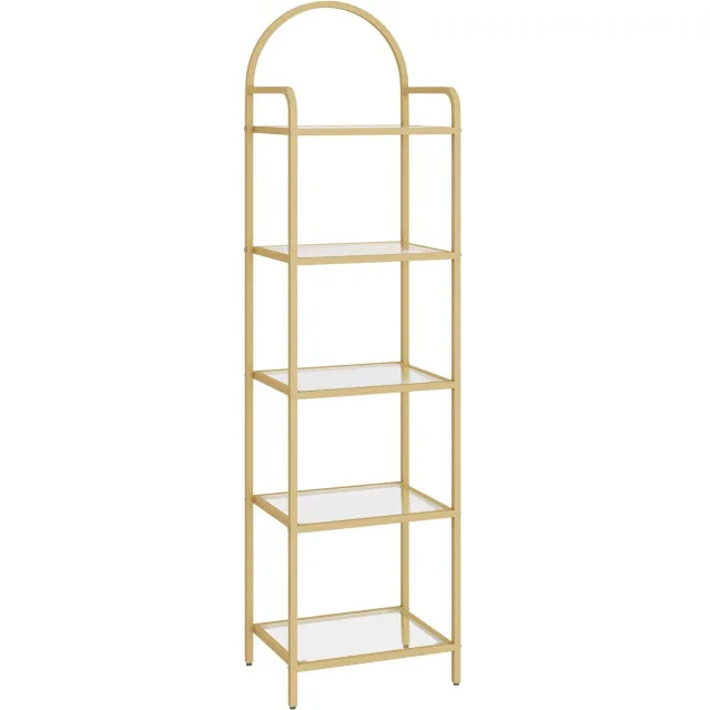 NordHaus Boekenkast - Vitrinekast - 5 Glazen Planken - Goud Metalen Frame - 150x40x30 cm Modern Displayrek Gold