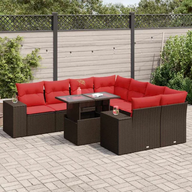 vidaXL 9-delige Loungeset met kussens poly rattan acacia bruin, foto 2