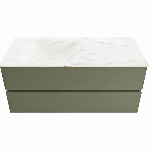 Mondiaz VICA-DLUX 110cm badmeubel onderkast Army 2 lades. Inbouw wastafel CLOUD links 1 kraangat, kleur Ostra.