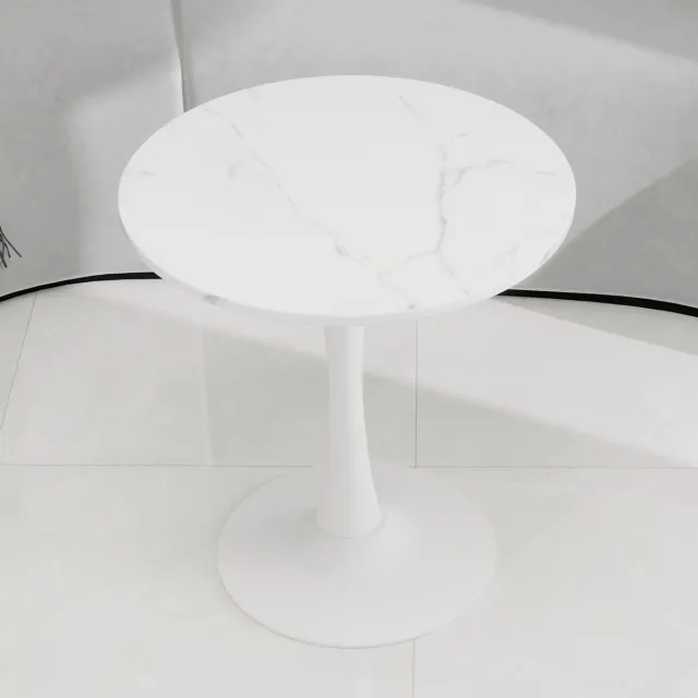 MEUNIQ ronde salontafel 70 cm wit met marmerlook blad en enkel tafelpoot, moderne tafel voor woonkamer, zithoek en tijdelijk dineren White