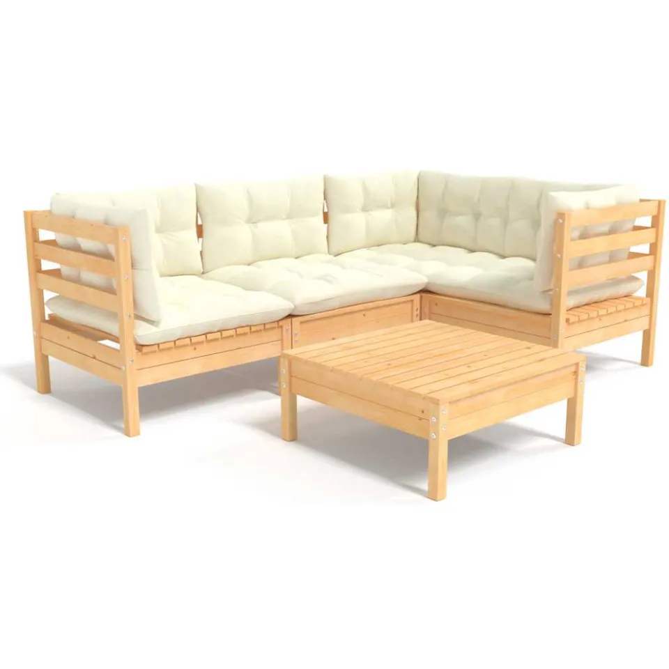 vidaXL 5-delige Loungeset met crèmekleurige kussens grenenhout
