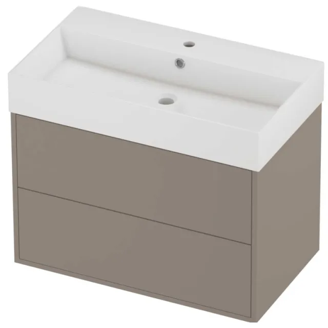 Proline Zara Badmeubelset Porselein Loft 1 Kraangat Voor Grepen 80x46x65 cm Glans Wit Clay Beige