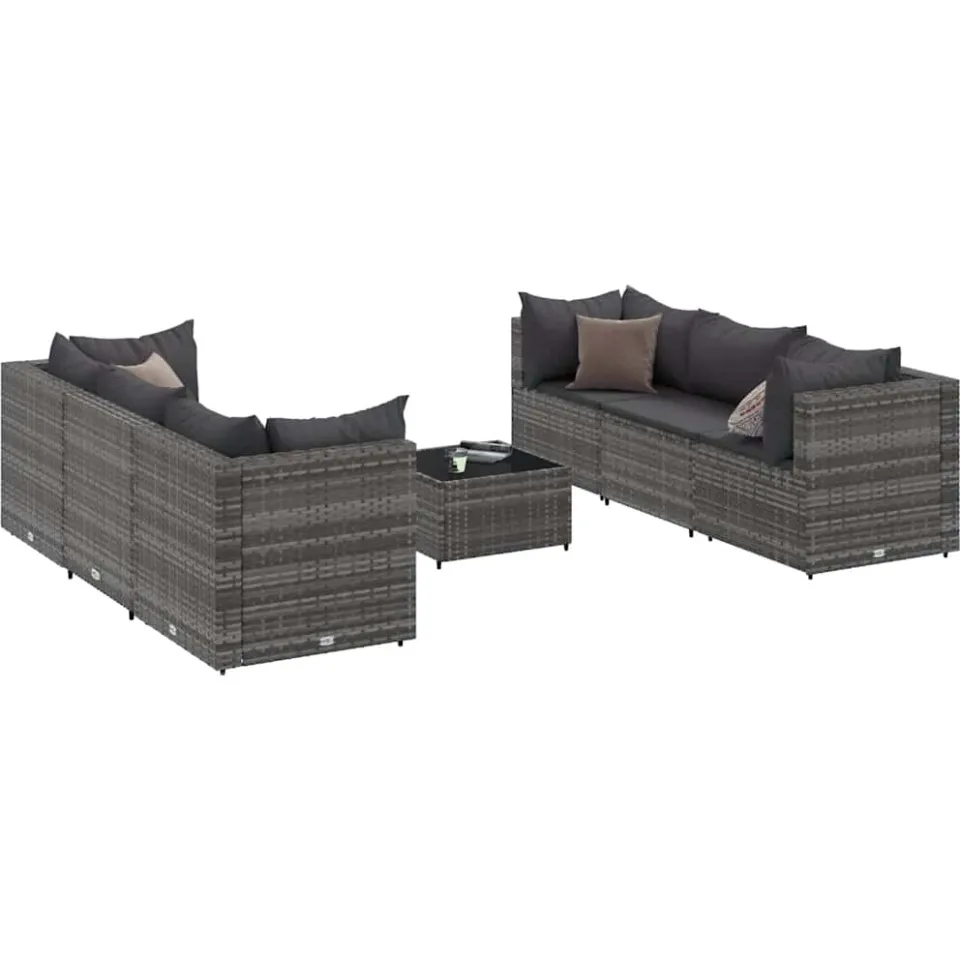 vidaXL 7-delige Loungeset met kussens poly rattan grijs