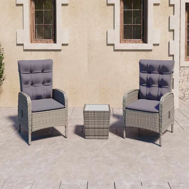 vidaXL 3-delige Bistroset poly rattan en glas grijs, foto 2