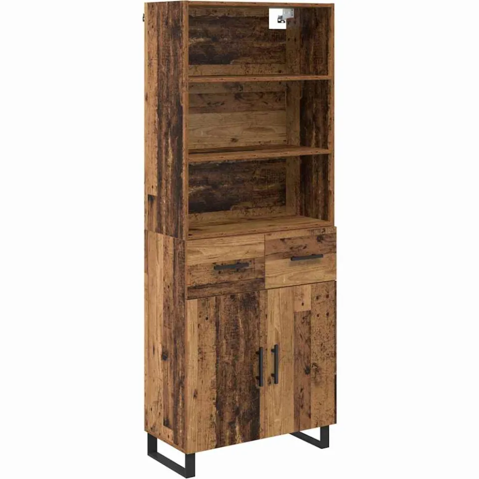 vidaXL Hoge kast 2 st Oudhout 69,5 x 34 x 180 cm Bewerkt hout en glas Bruin