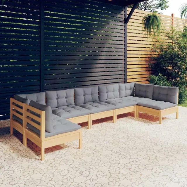 vidaXL 7-delige Loungeset met grijze kussens massief grenenhout grijs, foto 2