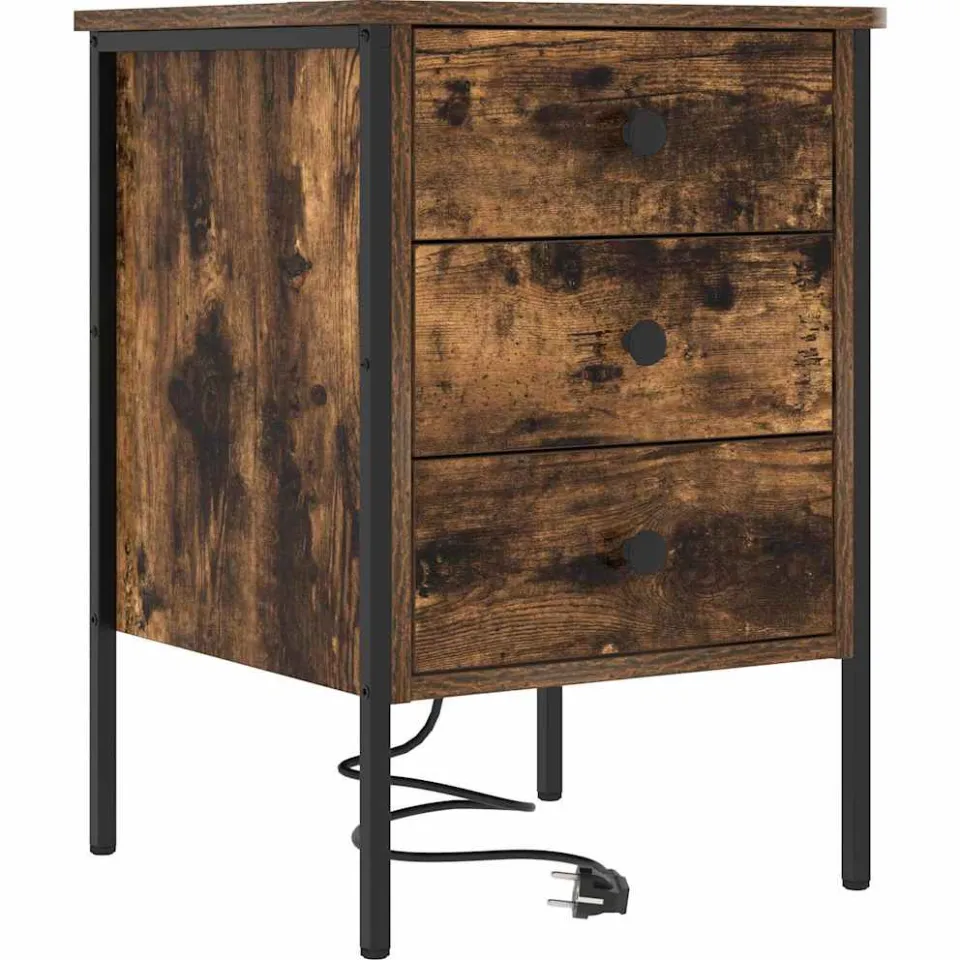 vidaXL Nachtkastje Gerookt eiken 42 x 41 x 61 cm Bewerkt hout, foto 3