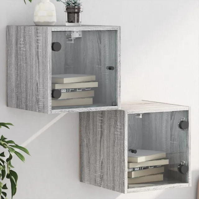 vidaXL Nachtkastjes met glazen deuren 2 st 35x37x35 cm grijs sonoma, foto 2