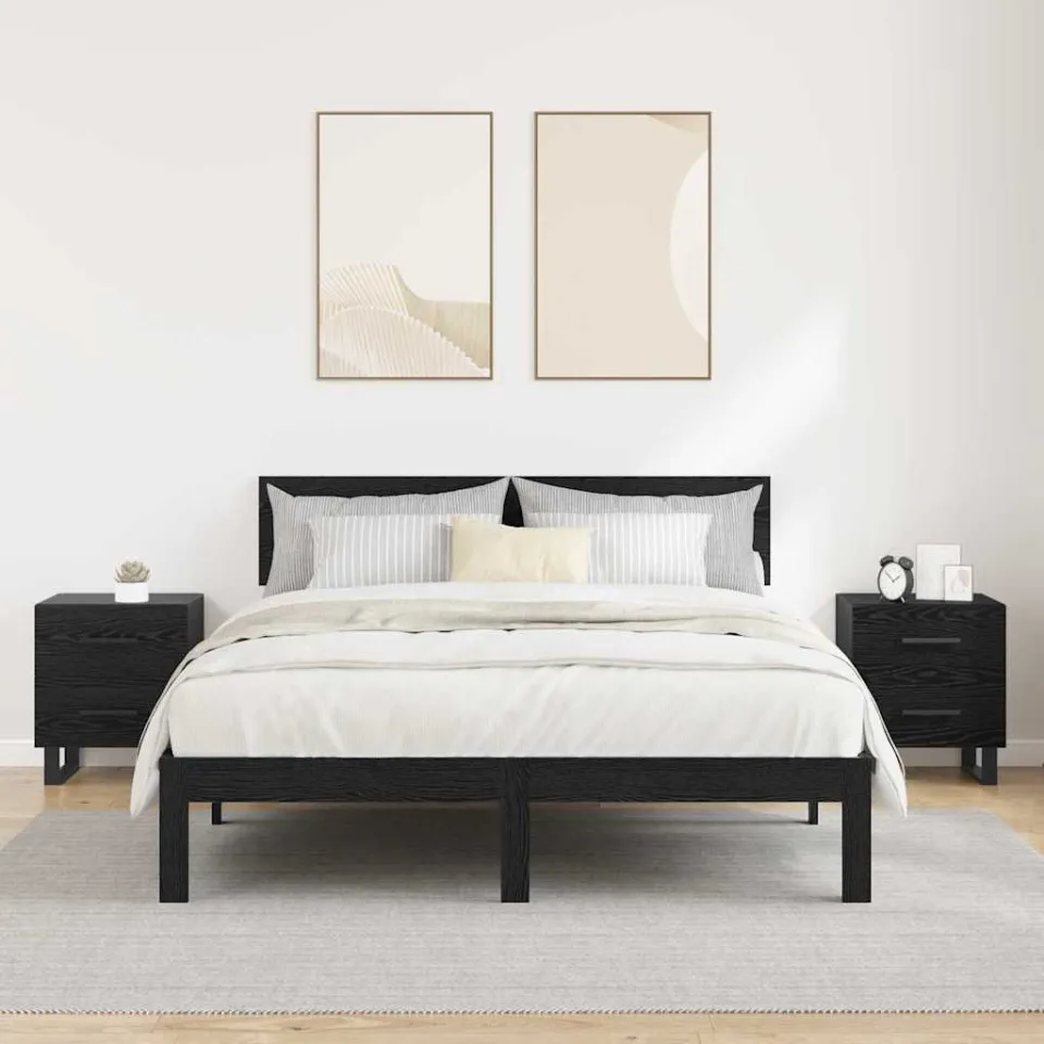 vidaXL Nachtkastje 2 st Zwart Eiken 40 x 35 x 47,5 cm Bewerkt hout, foto 4