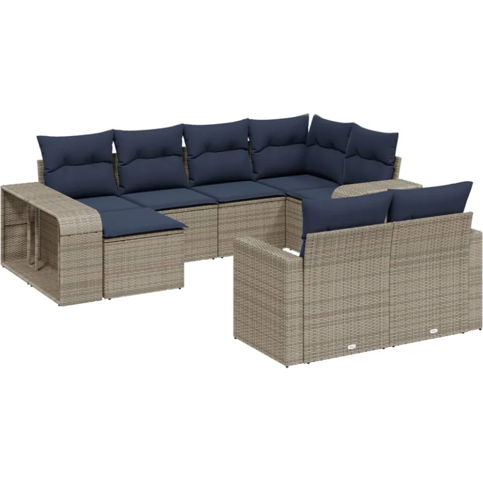 vidaXL 10-delige tuinbankset met kussens, grijs polyrotan, foto 4