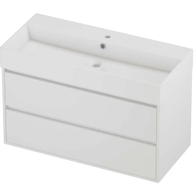 Proline Zara Badmeubelset Porselein Loft 1 Kraangat Greeploos 100x46x65 cm Glans Wit Mat White Mat Wit