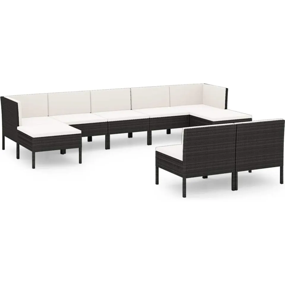 vidaXL 9-delige Loungeset met kussens poly rattan zwart, foto 3