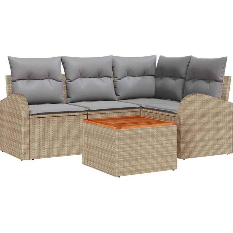 vidaXL Tuinbankenset 5 st Beige en Licht Grijs poly rattan