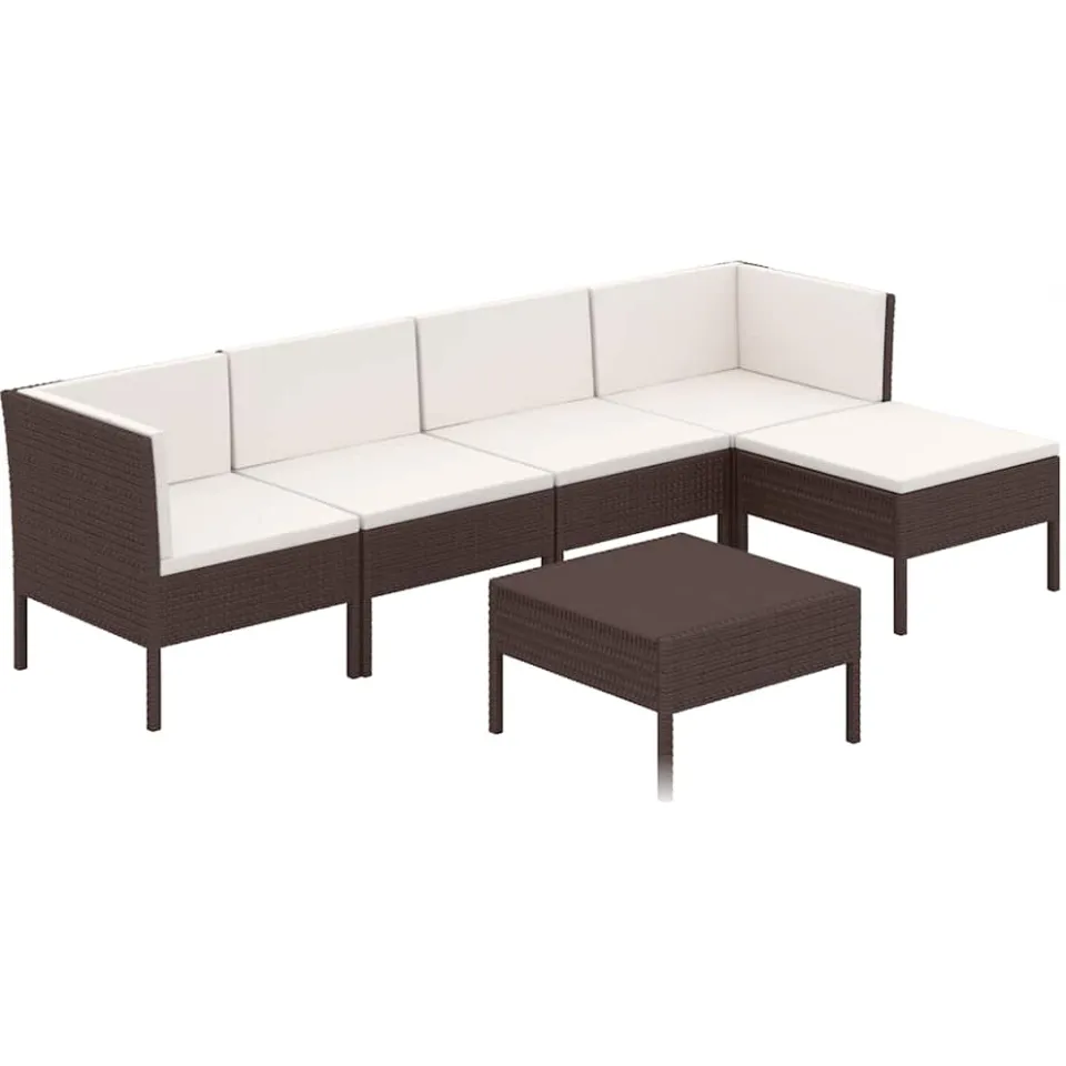 vidaXL 6-delige Loungeset met kussens poly rattan bruin