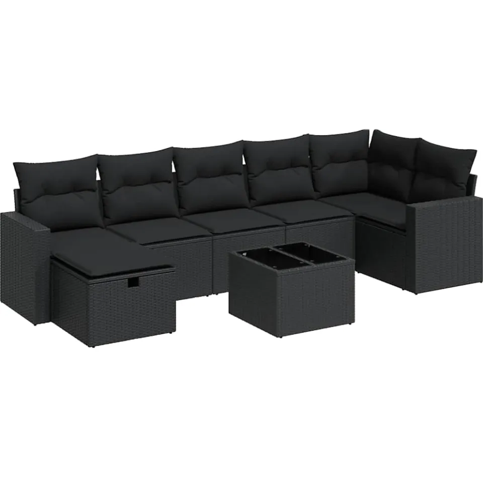 vidaXL 8-delige Loungeset met kussens poly rattan zwart, foto 3
